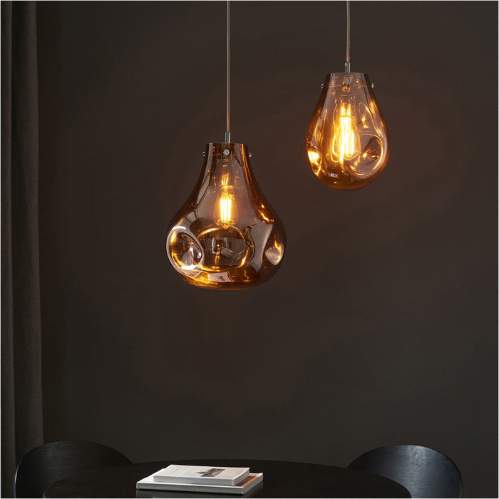 Hanging Ceiling Pendant Light - Copper Metallic Glass & Chrome Plate - 10W LED E27