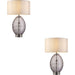 2 PACK Grey Tinted Glass Table Lamp - Vintage White Fabric Shade - Dimmable 10W LED E27