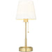 Satin Brass Plate Table Lamp - Vintage White Fabric Shade - 10W LED E27