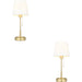 2 PACK Satin Brass Plate Table Lamp - Vintage White Fabric Shade - 10W LED E27