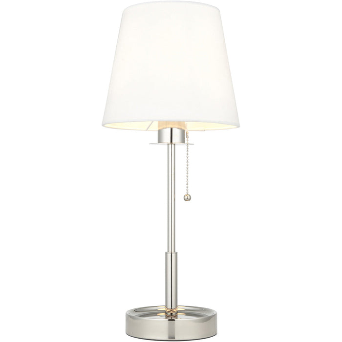 Bright Nickel Plate Table Lamp - Vintage White Fabric Shade - 10W LED E27