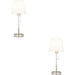 2 PACK Bright Nickel Plate Table Lamp - Vintage White Fabric Shade - 10W LED E27