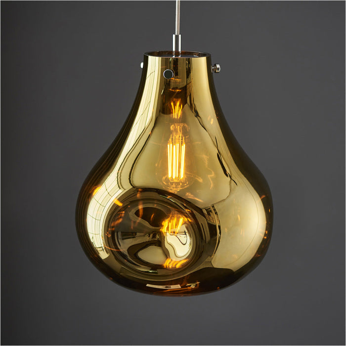 Hanging Ceiling Pendant Light - Large Gold Metallic Glass & Chrome Plate - 10W LED E27