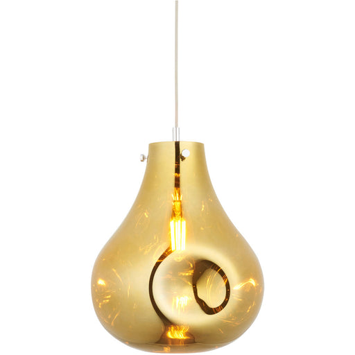 Hanging Ceiling Pendant Light - Large Gold Metallic Glass & Chrome Plate - 10W LED E27