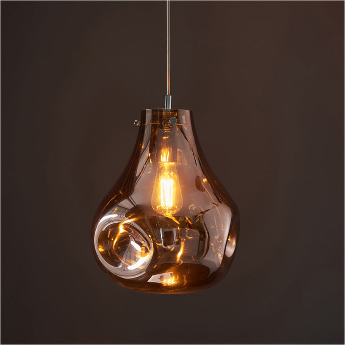 2 PACK Hanging Ceiling Pendant Light - Large Copper Metallic Glass & Chrome Plate - 10W LED E27