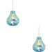 2 PACK Hanging Ceiling Pendant Light - Large Petrol Blue Metallic Glass & Chrome Plate - 10W LED E27