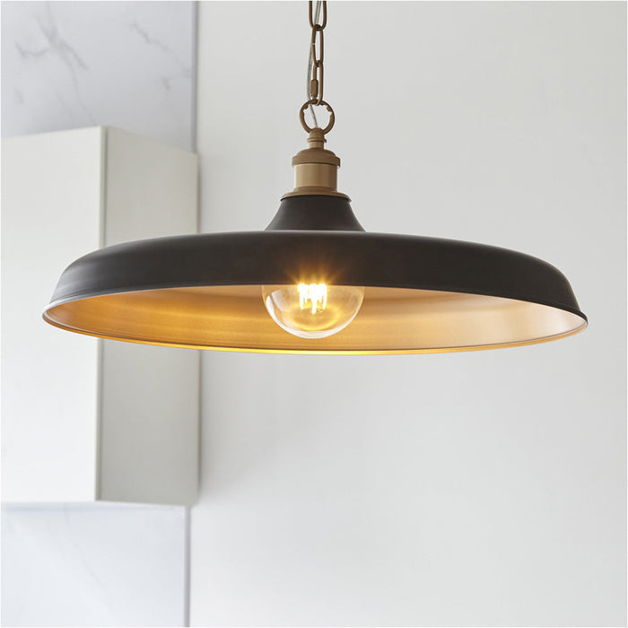 Hanging Ceiling Pendant Light - Matt Black & Satin Gold Paint - 10W LED E27