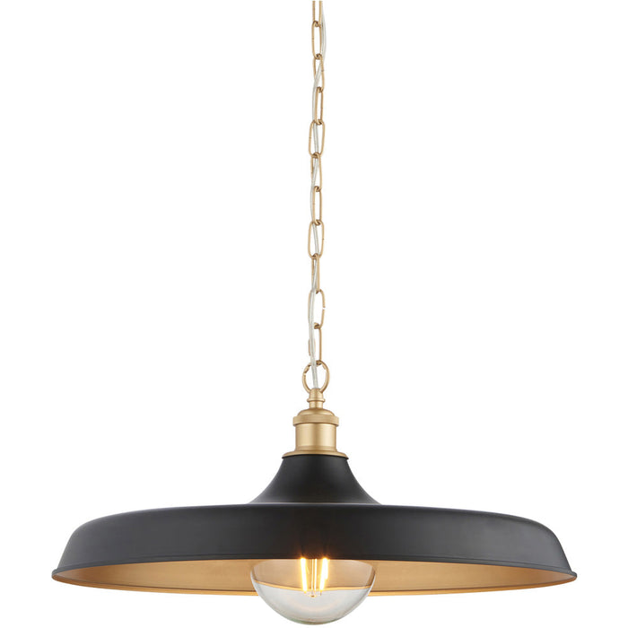 Hanging Ceiling Pendant Light - Matt Black & Satin Gold Paint - 10W LED E27