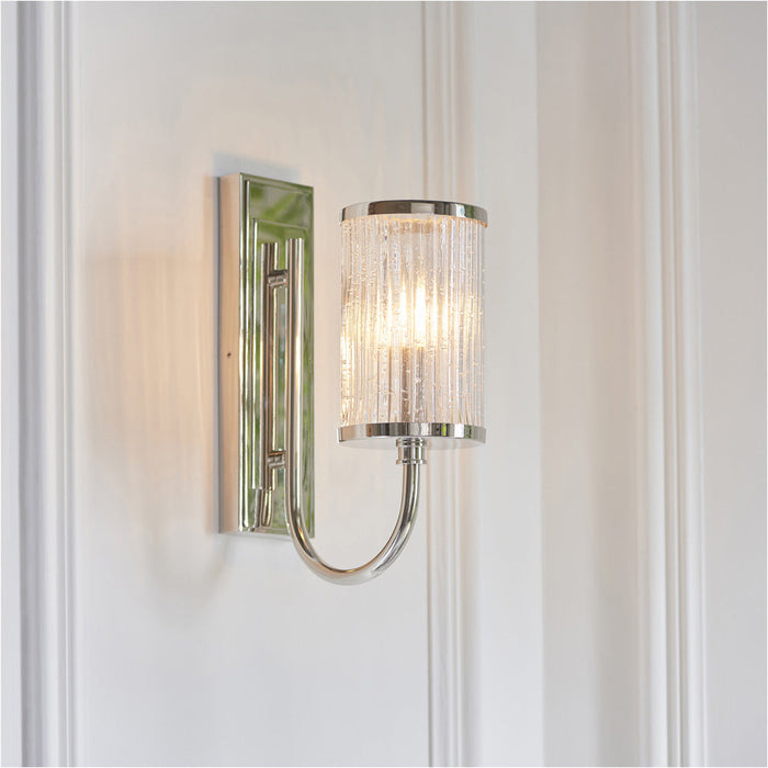 5 Light Hanging Ceiling Pendant & 2x Matching Wall Lights - Bright Nickel Frame Clear Ribbed Bubble Glass Shades