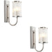 2 PACK Bright Nickel Dimmable Wall Light - Ribbed Bubble Clear Glass Shade - 6W LED E14