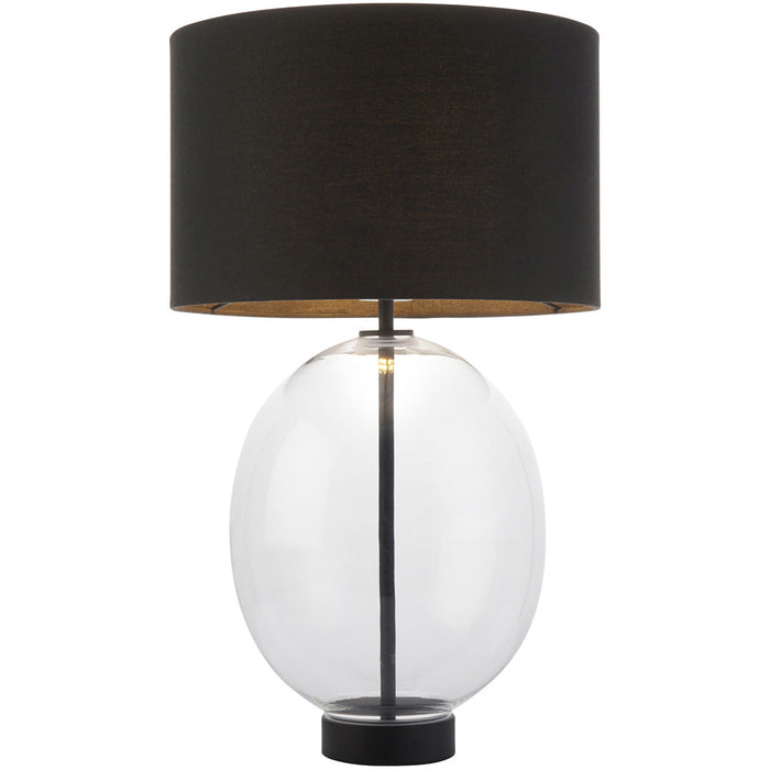 Clear Glass Table Lamp - Matt Black Paint With Black Cotton Fabric Shade - Dimmable 10W LED E27