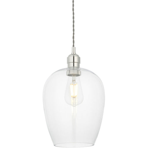 Hanging Ceiling Pendant Light - Bright Nickel Plate & Clear Glass - 10W LED E27