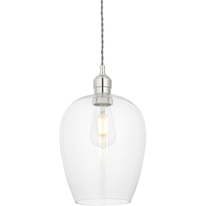 Hanging Ceiling Pendant Light - Bright Nickel Plate & Clear Glass - 10W LED E27