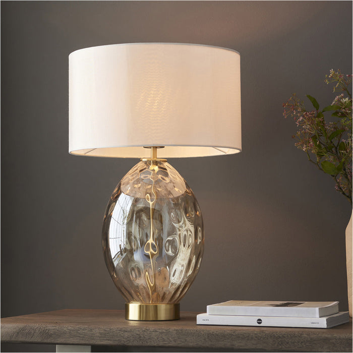 2 PACK Champagne Lustre Glass Table Lamp - Vintage White Fabric Shade - Dimmable 10W LED E27