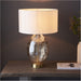 Champagne Lustre Glass Table Lamp - Vintage White Fabric Shade - Dimmable 10W LED E27