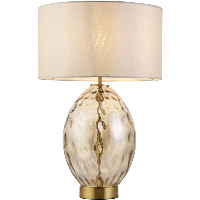 Champagne Lustre Glass Table Lamp - Vintage White Fabric Shade - Dimmable 10W LED E27