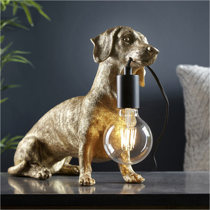 Vintage Gold Paint Dashund Dog Table Lamp - 10W LED E27