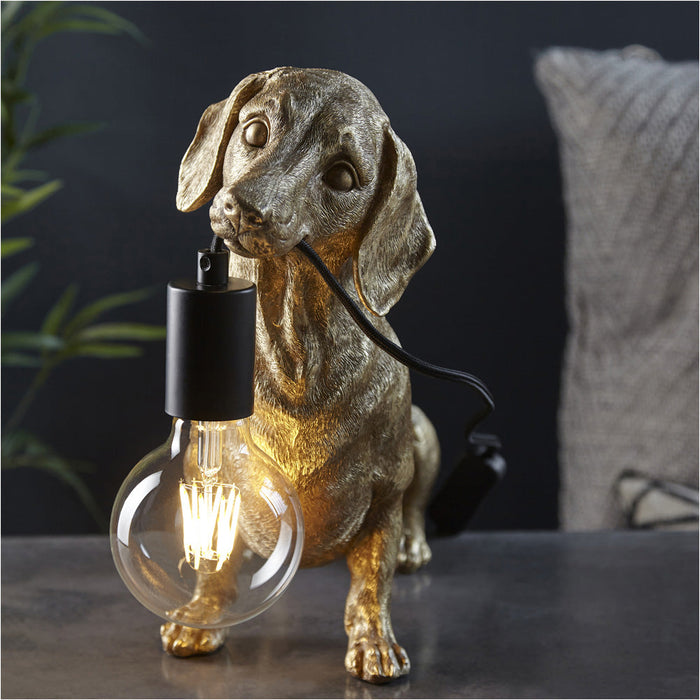 Vintage Gold Paint Dashund Dog Table Lamp - 10W LED E27