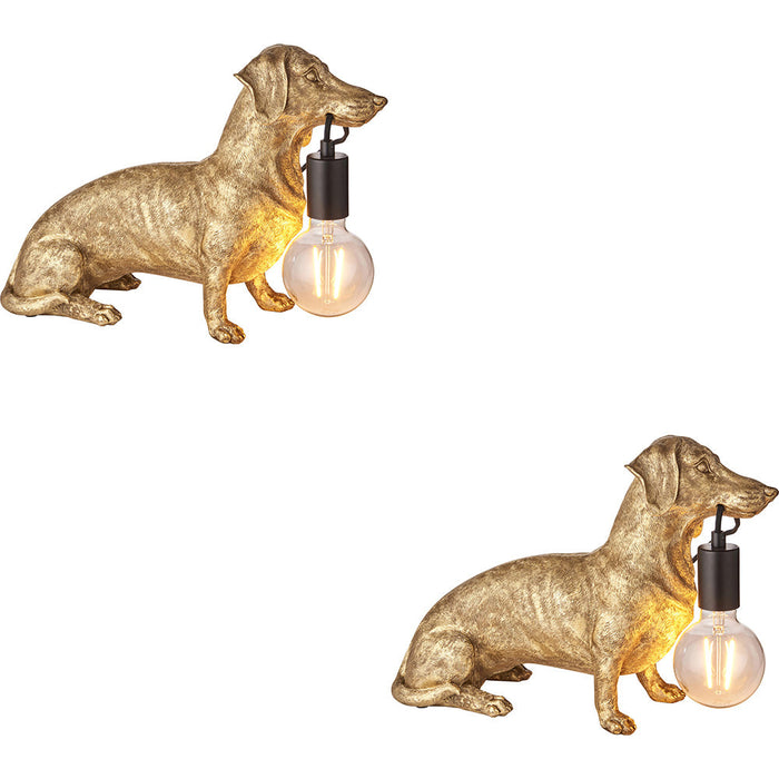 2 PACK Vintage Gold Paint Dashund Dog Table Lamp - 10W LED E27