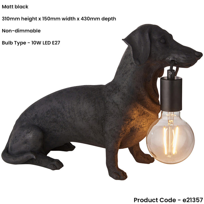 Matt Black Dashund Dog Table Lamp - 10W LED E27