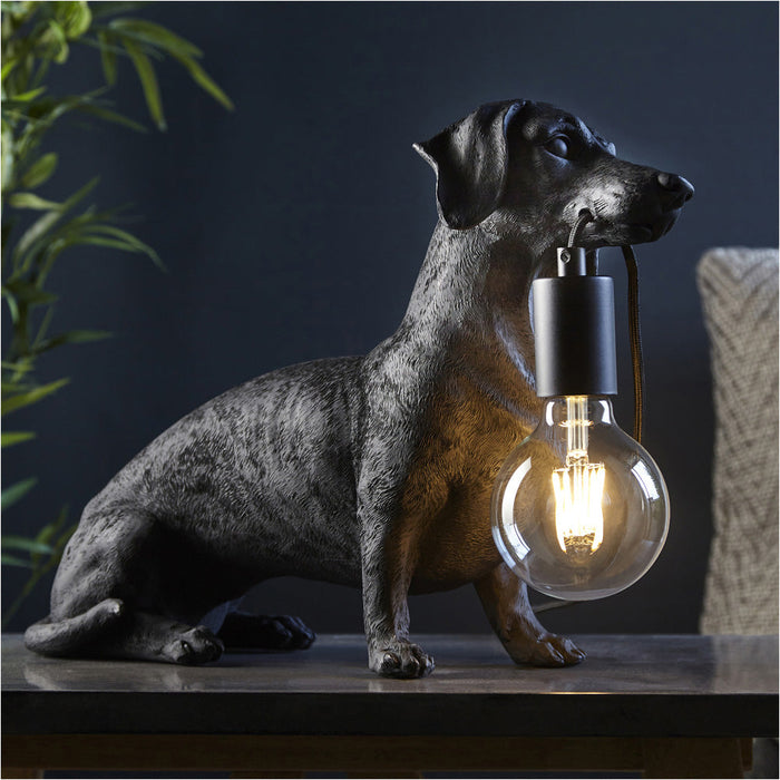 Matt Black Dashund Dog Table Lamp - 10W LED E27