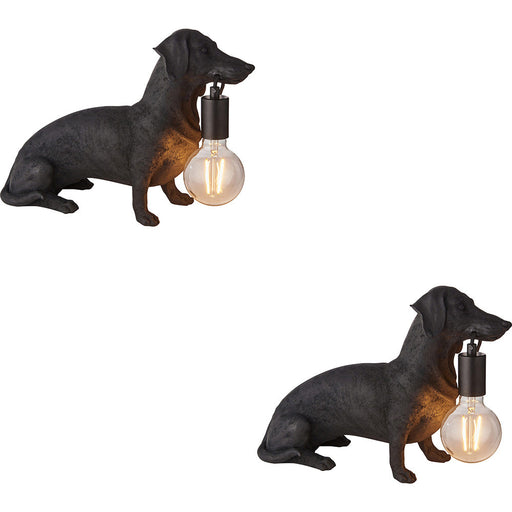 2 PACK Matt Black Dashund Dog Table Lamp - 10W LED E27