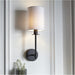 2 PACK Matt Black Dimmable Wall Light - Modern Vintage White Cylinder Fabric Shade - 6W LED E14