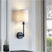 Matt Black Dimmable Wall Light - Modern Vintage White Cylinder Fabric Shade - 6W LED E14