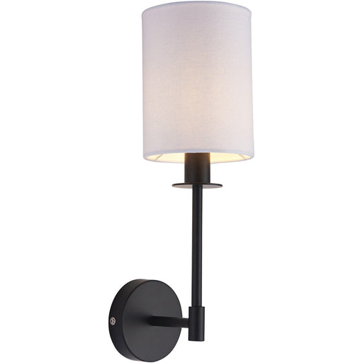 Matt Black Dimmable Wall Light - Modern Vintage White Cylinder Fabric Shade - 6W LED E14