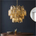 Hanging Ceiling Pendant Light - Gold Effect Plate & Champagne Crystal - 15 X 6W LED E14