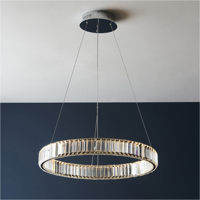 Hanging Ceiling Pendant Light - Chrome Plate & Clear Crystal - 36W LED (Smd 2835) Warm White