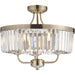 Antique Brass Semi Flush Low Ceiling Light - Clear Cut Glass Shade - 3x 6W LED E14