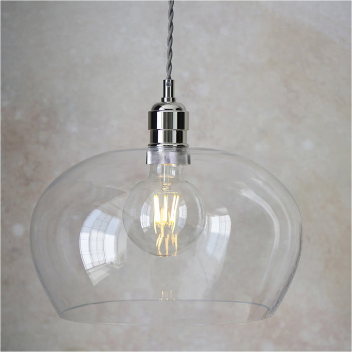 2 PACK Hanging Ceiling Pendant Light - Medium Bright Nickel Plate & Clear Glass - 10W LED E27