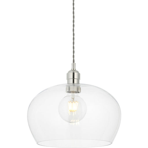 Hanging Ceiling Pendant Light - Medium Bright Nickel Plate & Clear Glass - 10W LED E27