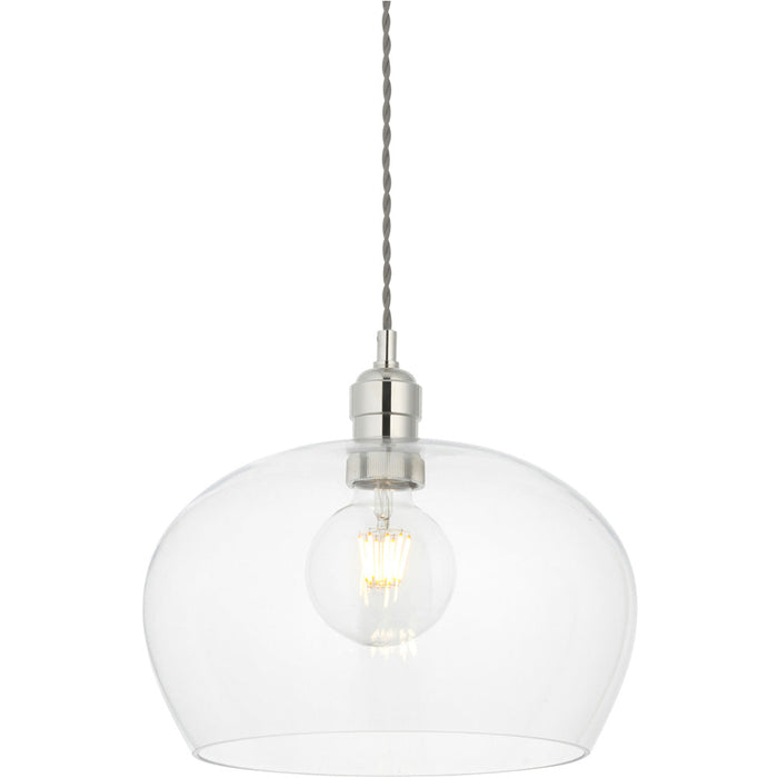 Hanging Ceiling Pendant Light - Medium Bright Nickel Plate & Clear Glass - 10W LED E27