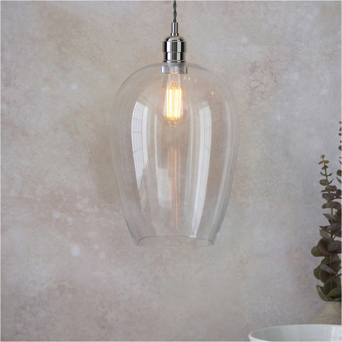 2 PACK Hanging Ceiling Pendant Light - Large Bright Nickel Plate & Clear Glass - 10W LED E27