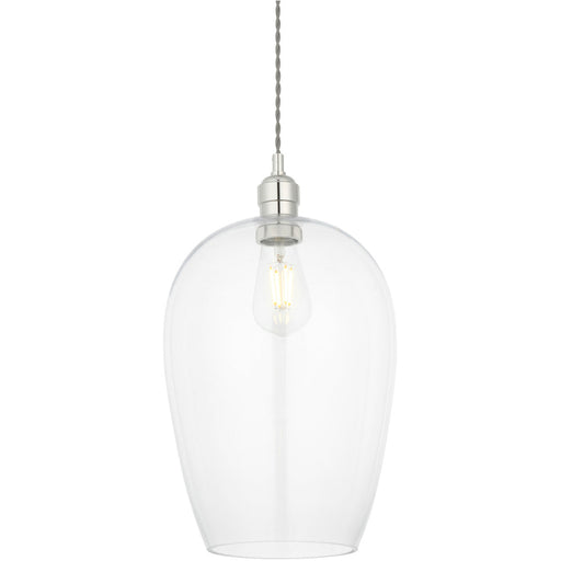 Hanging Ceiling Pendant Light - Large Bright Nickel Plate & Clear Glass - 10W LED E27