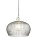 Hanging Ceiling Pendant Light - Bright Nickel Plate & Clear Ribbed Dome Glass - 10W LED E27