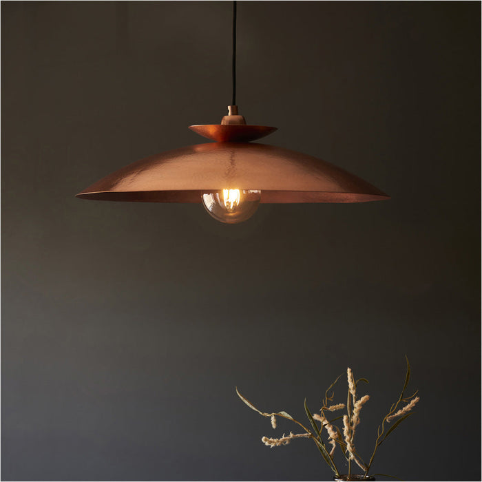 Hanging Ceiling Pendant Light - Hammered Copper & Copper Plate - 10W LED E27