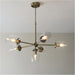 Multi Arm Hanging Ceiling Pendant Light - Antique Brass Plate Adjustable Stem & 6x Clear Glass Shades