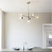 Multi Arm Hanging Ceiling Pendant Light - Bright Nickel Plate Adjustable Stem & 6x Clear Glass Shades