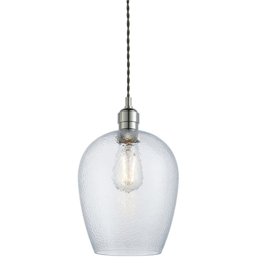 Hanging Ceiling Pendant Light - Bright Nickel Plate & Clear Hammered Glass - 10W LED E27