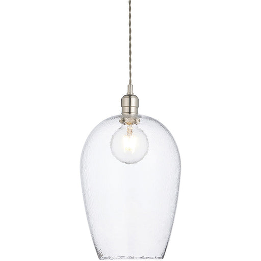 Hanging Ceiling Pendant Light - Bright Nickel Plate & Clear Hammered Large Glass - 10W LED E27