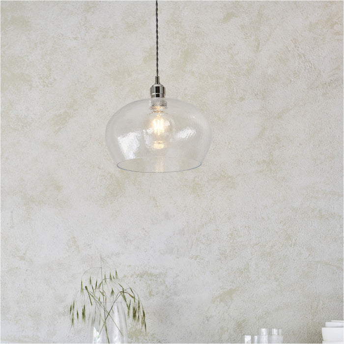 2 PACK Hanging Ceiling Pendant Light - Bright Nickel Plate & Clear Hammered Dome Glass - 10W LED E27