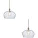 2 PACK Hanging Ceiling Pendant Light - Bright Nickel Plate & Clear Hammered Dome Glass - 10W LED E27