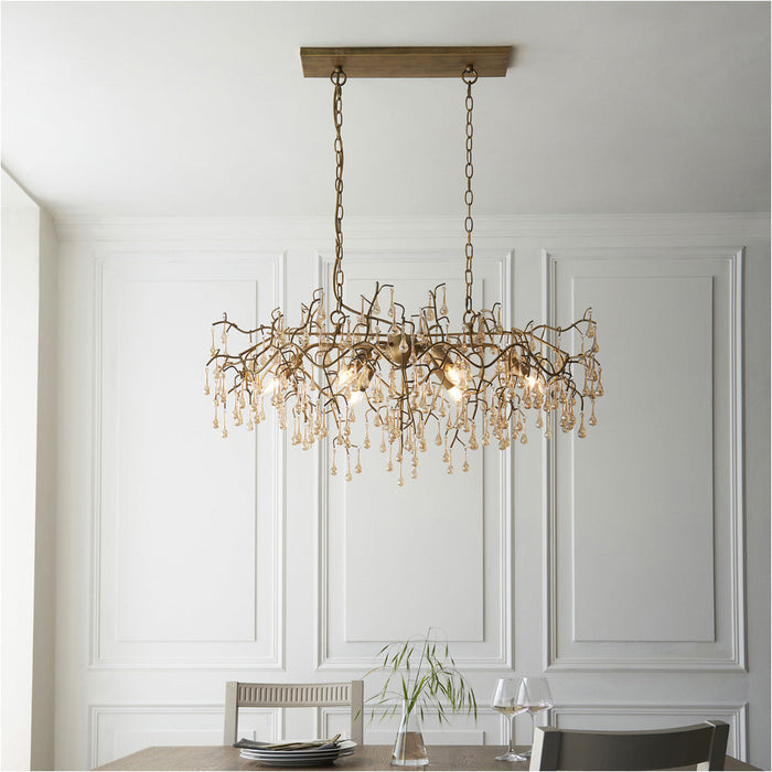 Multi Arm Hanging Ceiling Pendant Light - Aged Gold Paint & Champagne Lustre Glass Shade - 6 x 6W LED E14