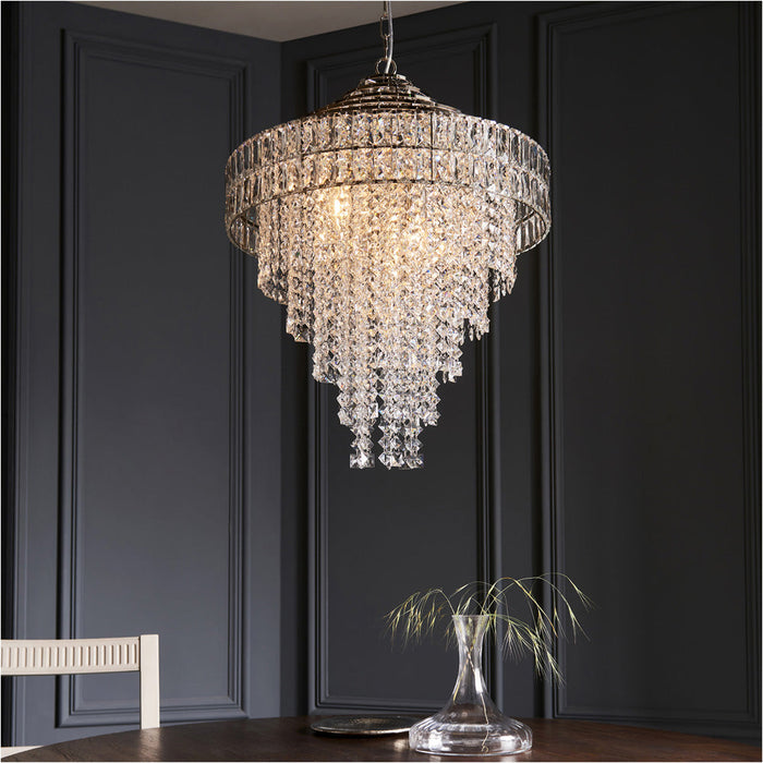 Multi Arm Hanging Ceiling Pendant Light - Bright Nickel Plate & Clear Crystal Glass Shade - 7 x 6W LED E14