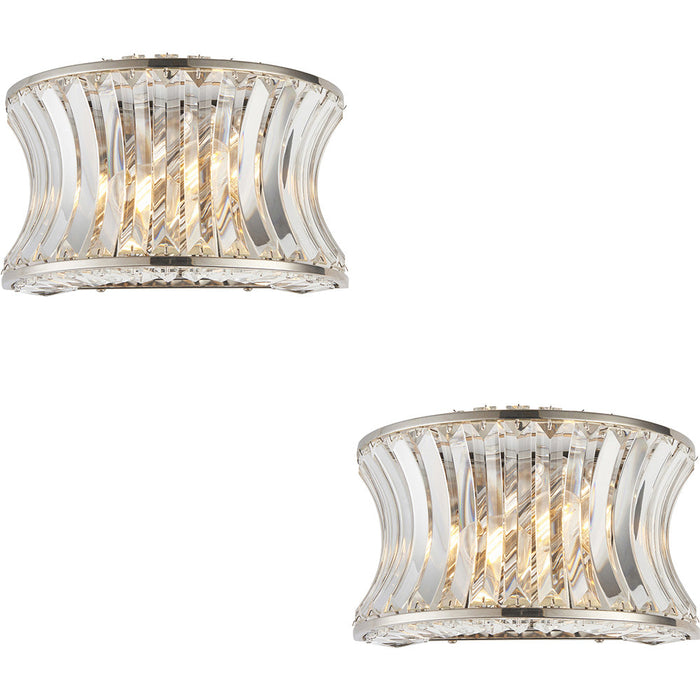 2 PACK Glass Dimmable Wall Light - Concave Effect Clear Crystals - Polished Nickel Edge