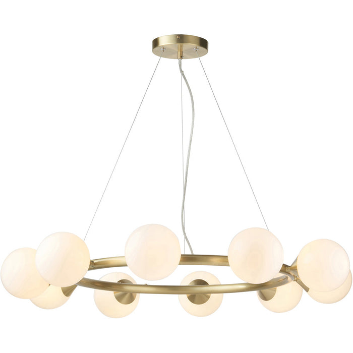 Multi Arm Hanging Ceiling Pendant Light - Satin Brass Plate & Gloss White Glass Shade - 10 x 3W LED G9