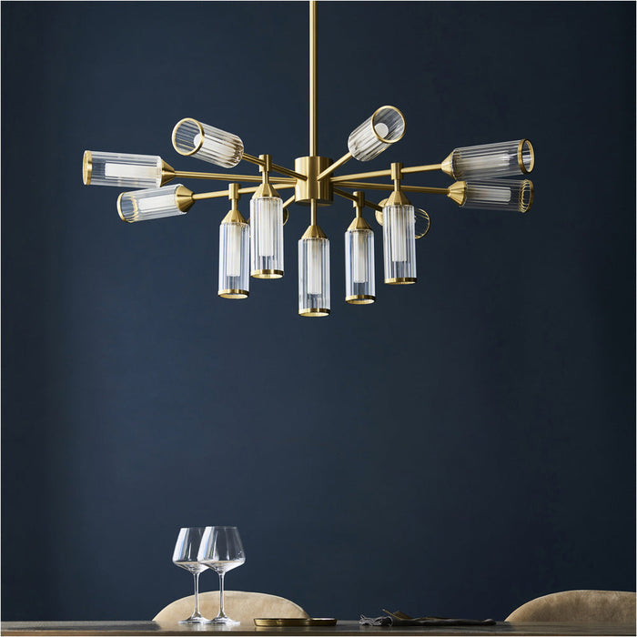 Multi Arm Hanging Ceiling Pendant Light - Satin Brass Plate With Clear & Frosted Glass Shade - 13 x 3W LED G9